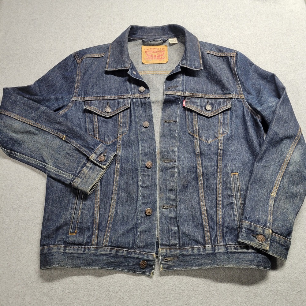 Levis Mens Size Large Jean‎ Denim Jacket 72334 Blue Button Pockets Country